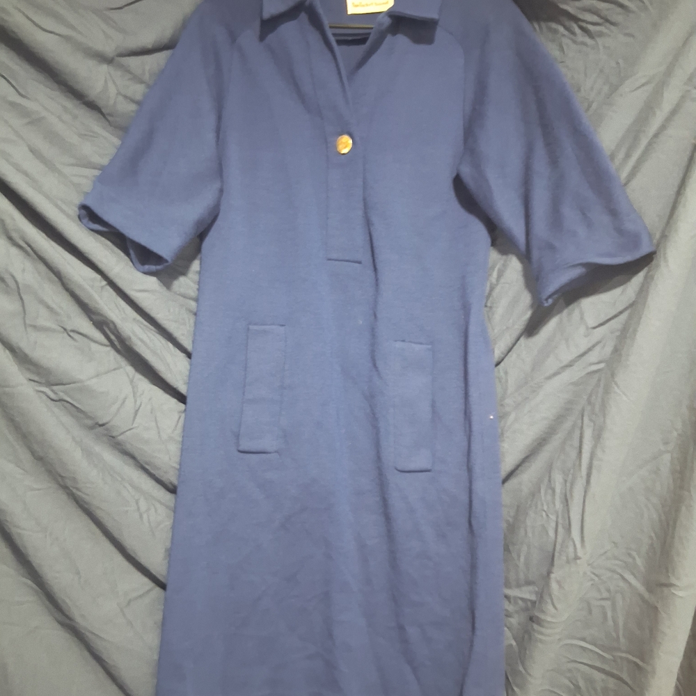 TRUE Vintage Union Made Blue Midi Dress w/ Pockets 50s 60s